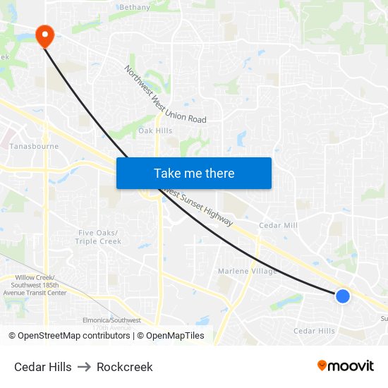 Cedar Hills to Rockcreek map