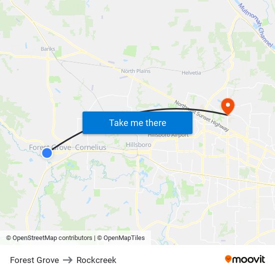 Forest Grove to Rockcreek map