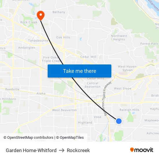 Garden Home-Whitford to Rockcreek map