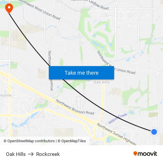 Oak Hills to Rockcreek map