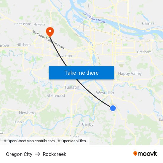 Oregon City to Rockcreek map