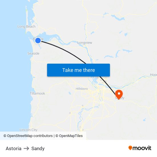 Astoria to Sandy map