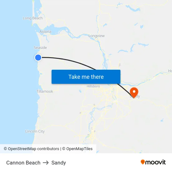 Cannon Beach to Sandy map