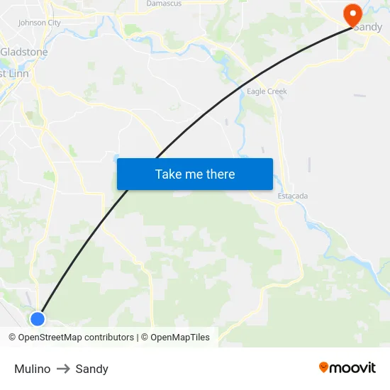 Mulino to Sandy map