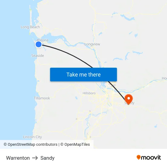 Warrenton to Sandy map