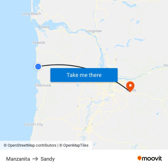 Manzanita to Sandy map