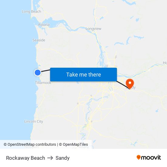 Rockaway Beach to Sandy map