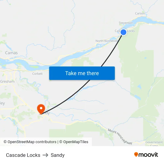 Cascade Locks to Sandy map