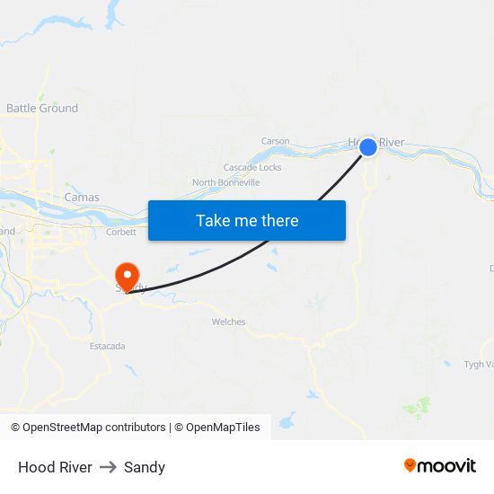 Hood River to Sandy map