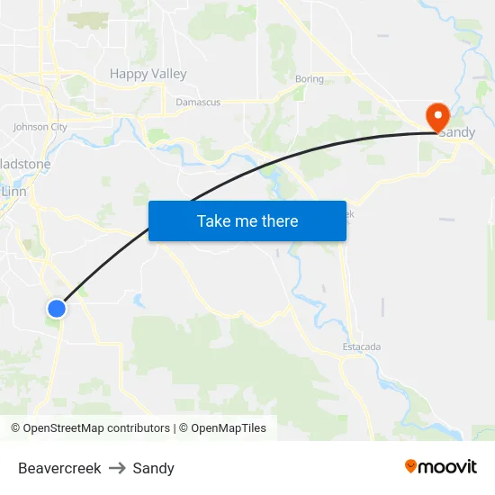 Beavercreek to Sandy map