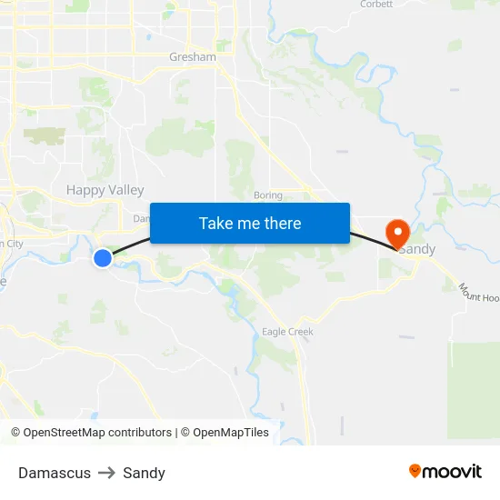 Damascus to Sandy map