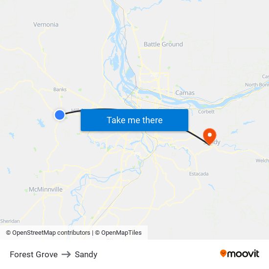 Forest Grove to Sandy map