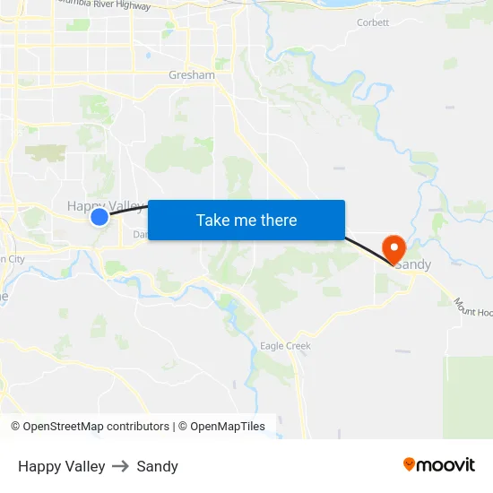 Happy Valley to Sandy map