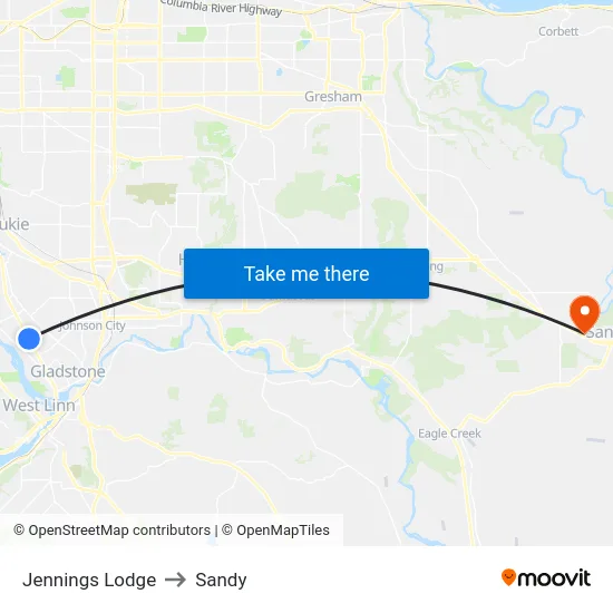 Jennings Lodge to Sandy map