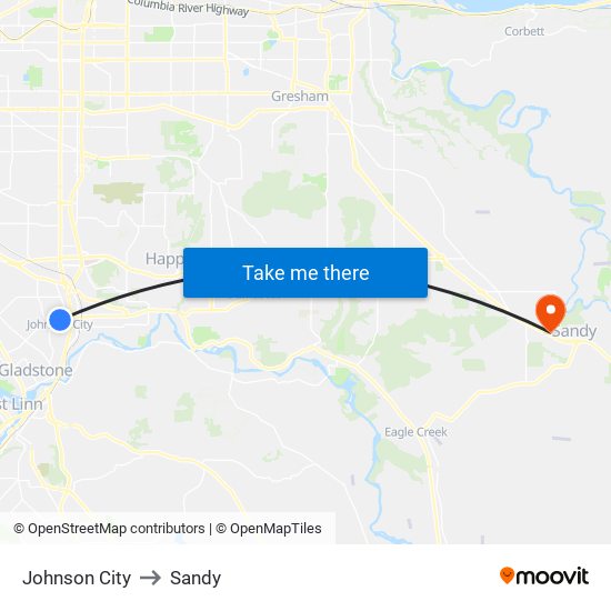 Johnson City to Sandy map