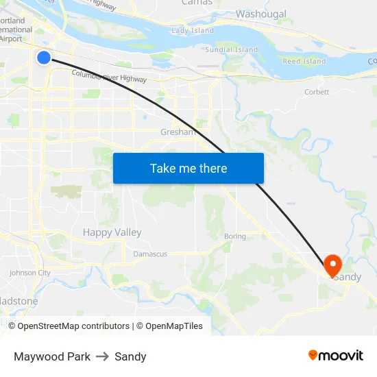 Maywood Park to Sandy map
