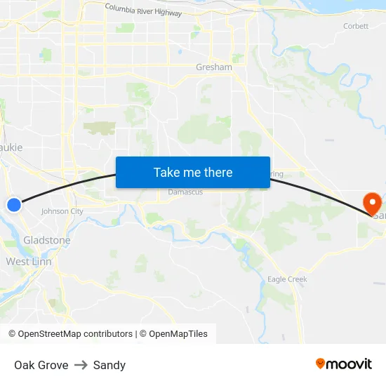 Oak Grove to Sandy map