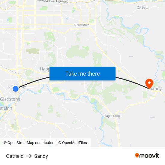 Oatfield to Sandy map