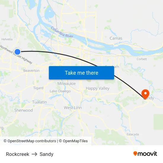 Rockcreek to Sandy map