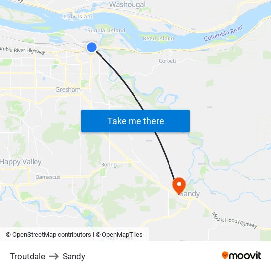 Troutdale to Sandy map