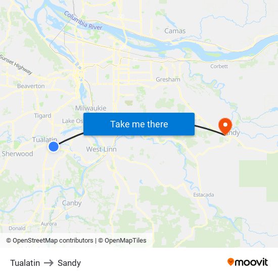 Tualatin to Sandy map