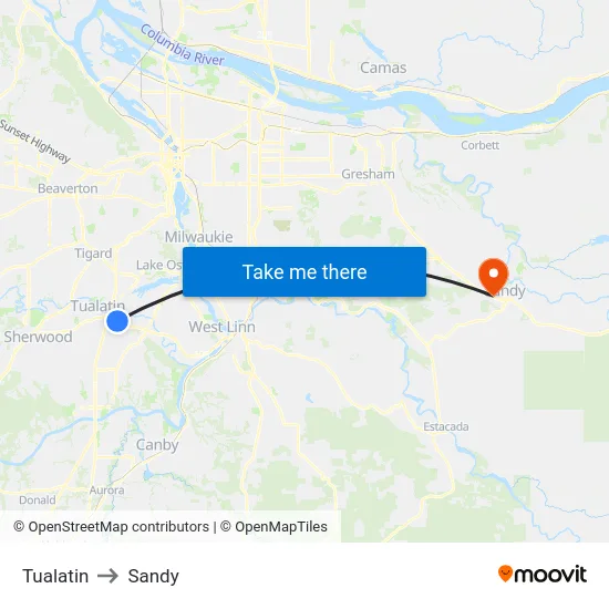 Tualatin to Sandy map