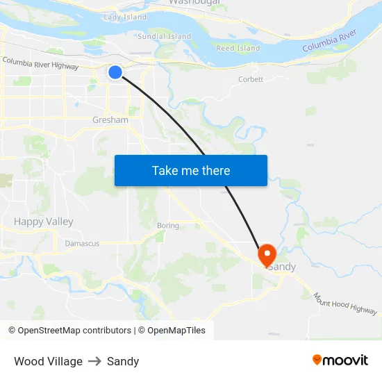 Wood Village to Sandy map