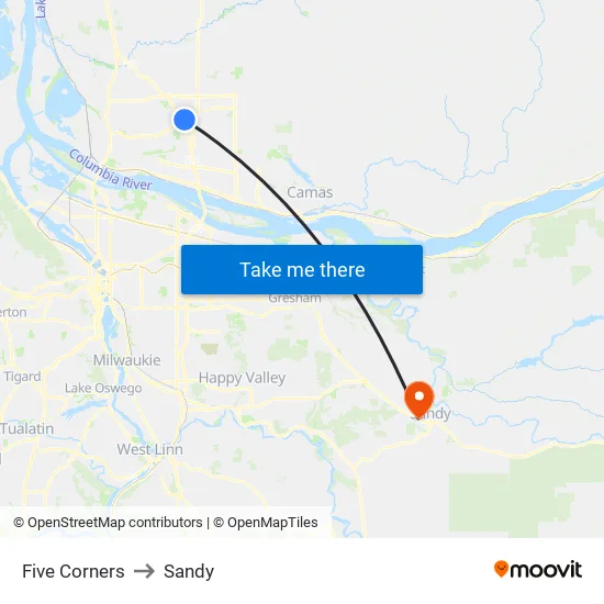 Five Corners to Sandy map