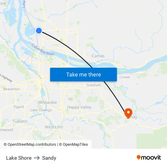 Lake Shore to Sandy map