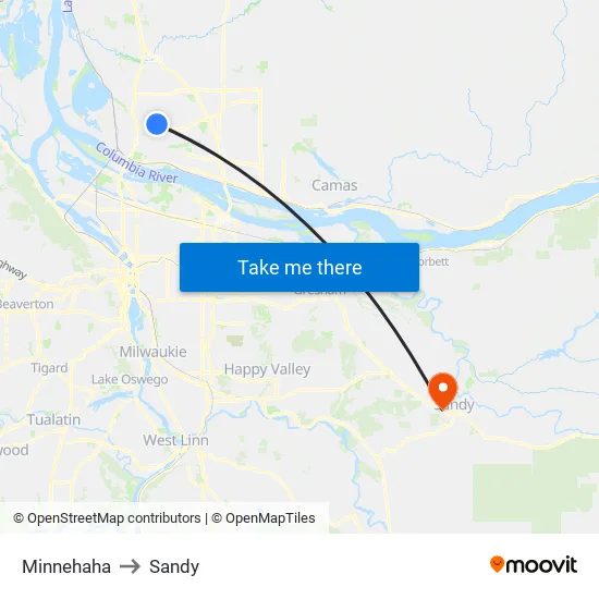Minnehaha to Sandy map