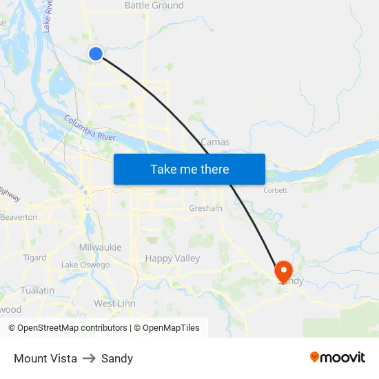 Mount Vista to Sandy map