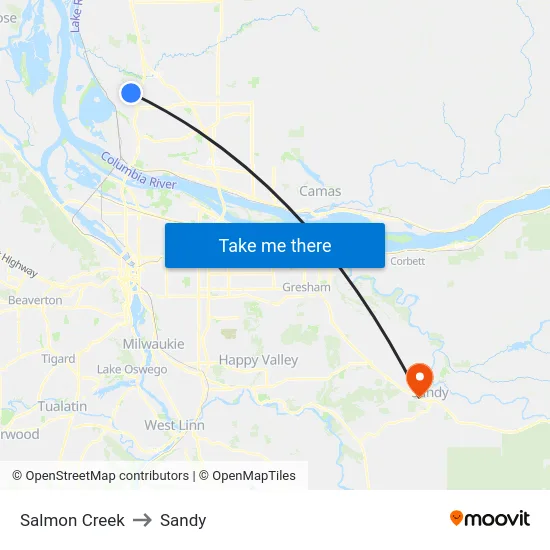Salmon Creek to Sandy map