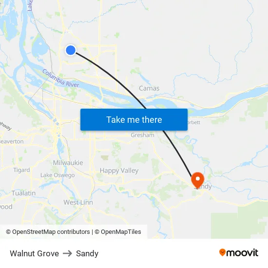 Walnut Grove to Sandy map
