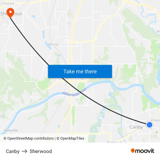 Canby to Canby map