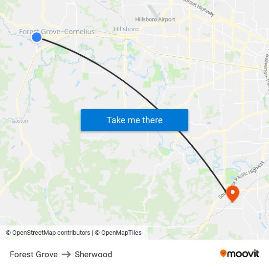 Forest Grove to Sherwood map