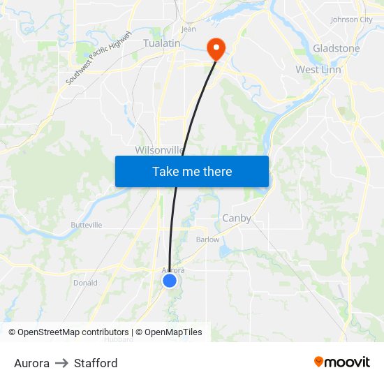 Aurora to Stafford map