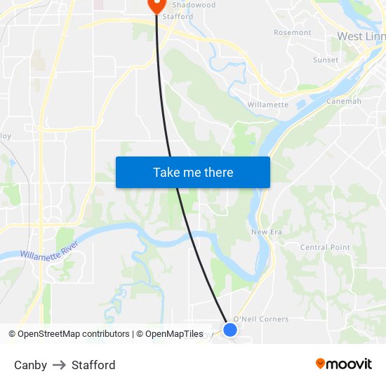 Canby to Stafford map