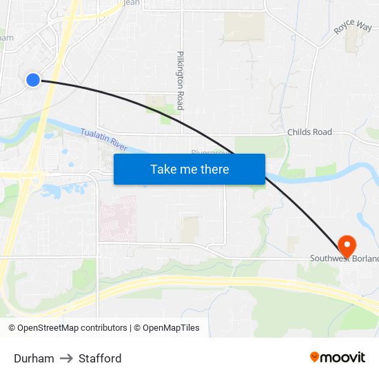 Durham to Stafford map