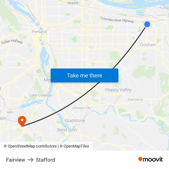 Fairview to Stafford map