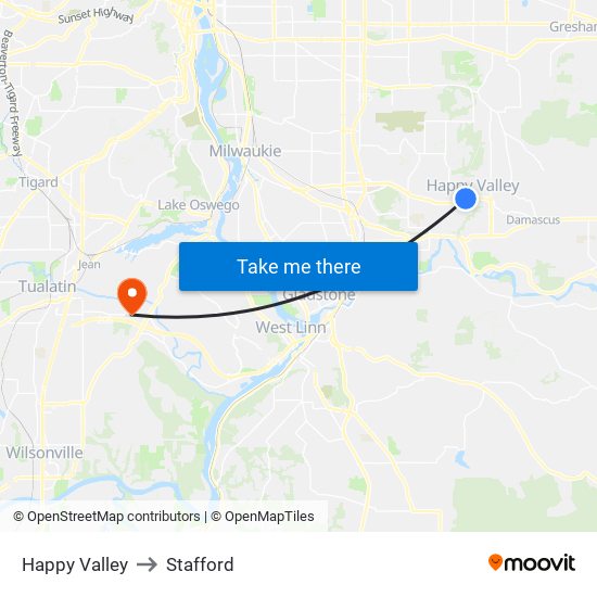 Happy Valley to Stafford map