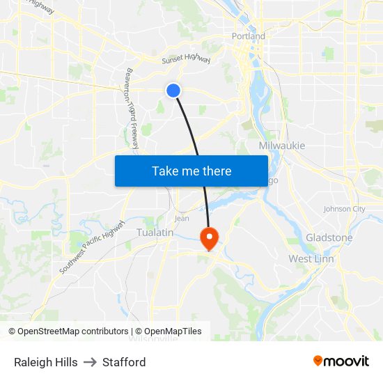 Raleigh Hills to Stafford map