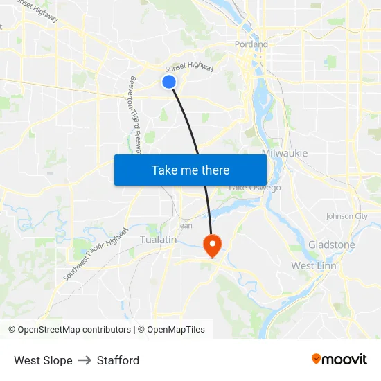 West Slope to Stafford map