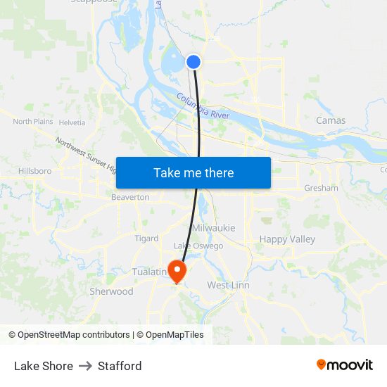 Lake Shore to Stafford map