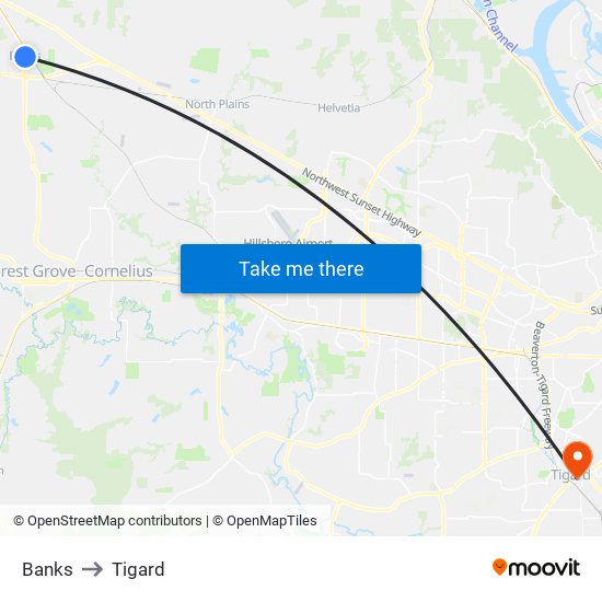 Banks to Tigard map