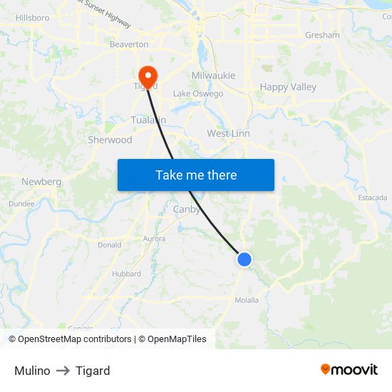 Mulino to Tigard map