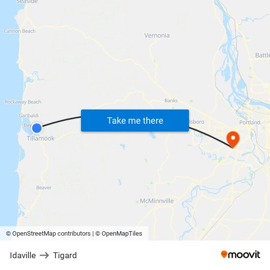 Idaville to Tigard map