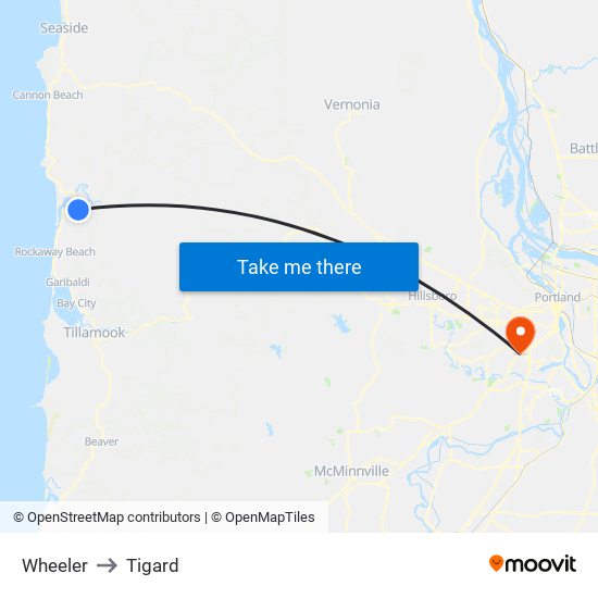Wheeler to Tigard map