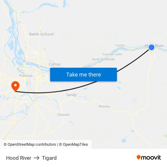 Hood River to Tigard map