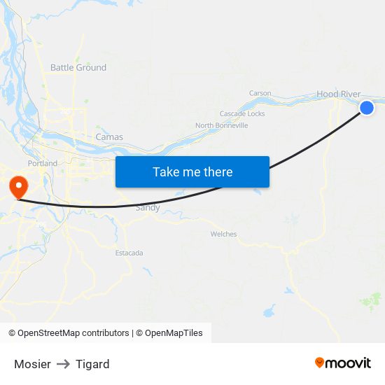 Mosier to Tigard map