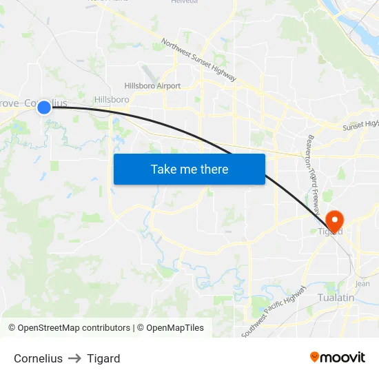 Cornelius to Tigard map